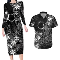 Black Kuki Airani Tapakau Couples Matching Long Sleeve Bodycon Dress and Hawaiian Shirt Tribal Anchor Mix Tiare