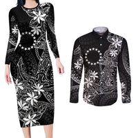Black Kuki Airani Tapakau Couples Matching Long Sleeve Bodycon Dress and Long Sleeve Button Shirt Tribal Anchor Mix Tiare LT7 Black - Polynesian Pride