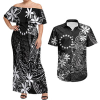 Black Kuki Airani Tapakau Couples Matching Off Shoulder Maxi Dress and Hawaiian Shirt Tribal Anchor Mix Tiare LT7 Black - Polynesian Pride