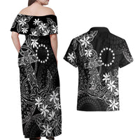 Black Kuki Airani Tapakau Couples Matching Off Shoulder Maxi Dress and Hawaiian Shirt Tribal Anchor Mix Tiare LT7 - Polynesian Pride