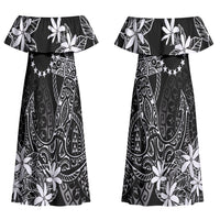 Black Kuki Airani Tapakau Couples Matching Off Shoulder Maxi Dress and Hawaiian Shirt Tribal Anchor Mix Tiare LT7 - Polynesian Pride