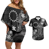 Black Kuki Airani Tapakau Couples Matching Off Shoulder Short Dress and Hawaiian Shirt Tribal Anchor Mix Tiare LT7 Black - Polynesian Pride