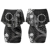 Black Kuki Airani Tapakau Couples Matching Off Shoulder Short Dress and Hawaiian Shirt Tribal Anchor Mix Tiare LT7 - Polynesian Pride