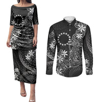 Black Kuki Airani Tapakau Couples Matching Puletasi and Long Sleeve Button Shirt Tribal Anchor Mix Tiare LT7 Black - Polynesian Pride
