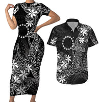 Black Kuki Airani Tapakau Couples Matching Short Sleeve Bodycon Dress and Hawaiian Shirt Tribal Anchor Mix Tiare