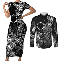 Black Kuki Airani Tapakau Couples Matching Short Sleeve Bodycon Dress and Long Sleeve Button Shirt Tribal Anchor Mix Tiare LT7 Black - Polynesian Pride