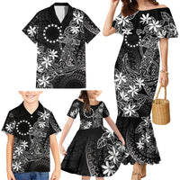 Black Kuki Airani Tapakau Family Matching Mermaid Dress and Hawaiian Shirt Tribal Anchor Mix Tiare