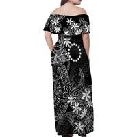Black Kuki Airani Tapakau Family Matching Off Shoulder Maxi Dress and Hawaiian Shirt Tribal Anchor Mix Tiare
