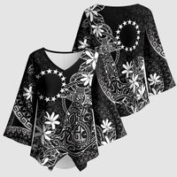 Black Kuki Airani Tapakau Kimono Sleeve Blouse Tribal Anchor Mix Tiare