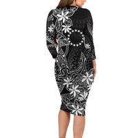 Black Kuki Airani Tapakau Long Sleeve Bodycon Dress Tribal Anchor Mix Tiare LT7 - Polynesian Pride