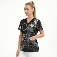Black Kuki Airani Tapakau Scrub Top Tribal Anchor Mix Tiare LT7 - Polynesian Pride