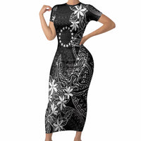 Black Kuki Airani Tapakau Short Sleeve Bodycon Dress Tribal Anchor Mix Tiare LT7 Long Dress Black - Polynesian Pride