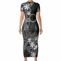 Black Kuki Airani Tapakau Short Sleeve Bodycon Dress Tribal Anchor Mix Tiare LT7 - Polynesian Pride