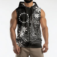 Black Kuki Airani Tapakau Sleeveless Zip Hoodie Tribal Anchor Mix Tiare