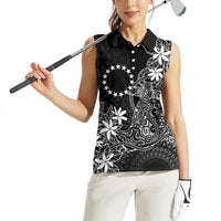 Black Kuki Airani Tapakau Women Sleeveless Polo Shirt Tribal Anchor Mix Tiare