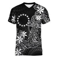 Black Kuki Airani Tapakau Women V-Neck T-Shirt Tribal Anchor Mix Tiare