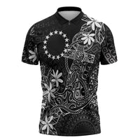 Black Kuki Airani Tapakau Zipper Polo Shirt Tribal Anchor Mix Tiare LT7 Black - Polynesian Pride
