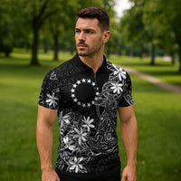 Black Kuki Airani Tapakau Zipper Polo Shirt Tribal Anchor Mix Tiare LT7 - Polynesian Pride