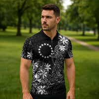 Black Kuki Airani Tapakau Zipper Polo Shirt Tribal Anchor Mix Tiare LT7 - Polynesian Pride