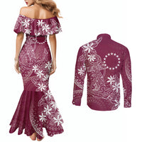 Maroon Kuki Airani Tapakau Couples Matching Mermaid Dress and Long Sleeve Button Shirt Tribal Anchor Mix Tiare LT7 - Polynesian Pride
