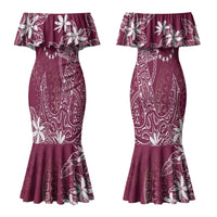 Maroon Kuki Airani Tapakau Couples Matching Mermaid Dress and Long Sleeve Button Shirt Tribal Anchor Mix Tiare LT7 - Polynesian Pride