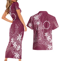 Maroon Kuki Airani Tapakau Couples Matching Short Sleeve Bodycon Dress and Hawaiian Shirt Tribal Anchor Mix Tiare