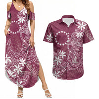Maroon Kuki Airani Tapakau Couples Matching Summer Maxi Dress and Hawaiian Shirt Tribal Anchor Mix Tiare LT7 Maroon - Polynesian Pride
