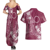 Maroon Kuki Airani Tapakau Couples Matching Summer Maxi Dress and Hawaiian Shirt Tribal Anchor Mix Tiare LT7 - Polynesian Pride