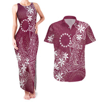 Maroon Kuki Airani Tapakau Couples Matching Tank Maxi Dress and Hawaiian Shirt Tribal Anchor Mix Tiare LT7 Maroon - Polynesian Pride