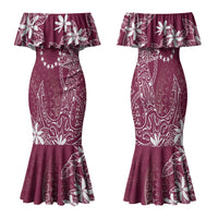 Maroon Kuki Airani Tapakau Family Matching Mermaid Dress and Hawaiian Shirt Tribal Anchor Mix Tiare LT7 Mom's Dress Maroon - Polynesian Pride