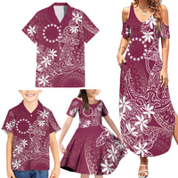 Maroon Kuki Airani Tapakau Family Matching Summer Maxi Dress and Hawaiian Shirt Tribal Anchor Mix Tiare