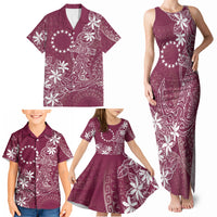 Maroon Kuki Airani Tapakau Family Matching Tank Maxi Dress and Hawaiian Shirt Tribal Anchor Mix Tiare LT7 - Polynesian Pride