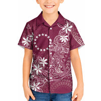 Maroon Kuki Airani Tapakau Kid Hawaiian Shirt Tribal Anchor Mix Tiare LT7 Kid Maroon - Polynesian Pride
