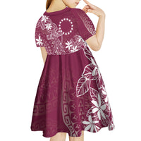 Maroon Kuki Airani Tapakau Kid Short Sleeve Dress Tribal Anchor Mix Tiare
