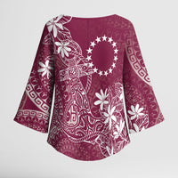 Maroon Kuki Airani Tapakau Kimono Sleeve Blouse Tribal Anchor Mix Tiare LT7 - Polynesian Pride