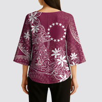 Maroon Kuki Airani Tapakau Kimono Sleeve Blouse Tribal Anchor Mix Tiare LT7 - Polynesian Pride