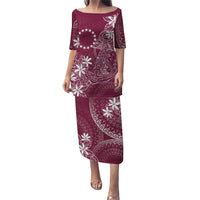 Maroon Kuki Airani Tapakau Puletasi Tribal Anchor Mix Tiare LT7 Long Dress Maroon - Polynesian Pride