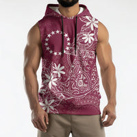 Maroon Kuki Airani Tapakau Sleeveless Hoodie Tribal Anchor Mix Tiare