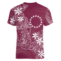 Maroon Kuki Airani Tapakau Women V-Neck T-Shirt Tribal Anchor Mix Tiare