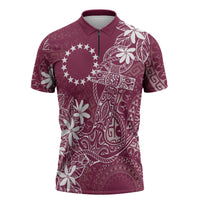 Maroon Kuki Airani Tapakau Zipper Polo Shirt Tribal Anchor Mix Tiare LT7 Maroon - Polynesian Pride