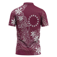 Maroon Kuki Airani Tapakau Zipper Polo Shirt Tribal Anchor Mix Tiare LT7 - Polynesian Pride