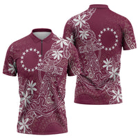Maroon Kuki Airani Tapakau Zipper Polo Shirt Tribal Anchor Mix Tiare LT7 - Polynesian Pride