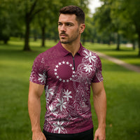 Maroon Kuki Airani Tapakau Zipper Polo Shirt Tribal Anchor Mix Tiare LT7 - Polynesian Pride