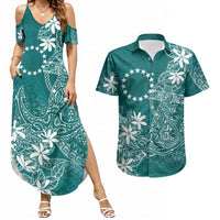 Teal Kuki Airani Tapakau Couples Matching Summer Maxi Dress and Hawaiian Shirt Tribal Anchor Mix Tiare LT7 Teal - Polynesian Pride