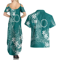 Teal Kuki Airani Tapakau Couples Matching Summer Maxi Dress and Hawaiian Shirt Tribal Anchor Mix Tiare LT7 - Polynesian Pride