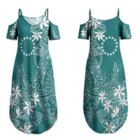 Teal Kuki Airani Tapakau Couples Matching Summer Maxi Dress and Hawaiian Shirt Tribal Anchor Mix Tiare LT7 - Polynesian Pride