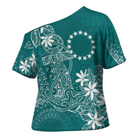 Teal Kuki Airani Tapakau Cross Shoulder Shirt Tribal Anchor Mix Tiare LT7 - Polynesian Pride