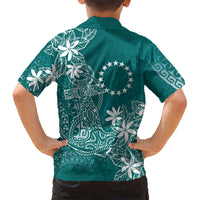 Teal Kuki Airani Tapakau Family Matching Long Sleeve Bodycon Dress and Hawaiian Shirt Tribal Anchor Mix Tiare