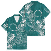 Teal Kuki Airani Tapakau Family Matching Long Sleeve Bodycon Dress and Hawaiian Shirt Tribal Anchor Mix Tiare LT7 Dad's Shirt - Short Sleeve Teal - Polynesian Pride