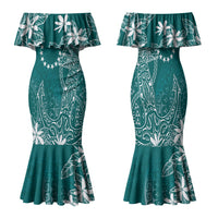 Teal Kuki Airani Tapakau Family Matching Mermaid Dress and Hawaiian Shirt Tribal Anchor Mix Tiare LT7 Mom's Dress Teal - Polynesian Pride